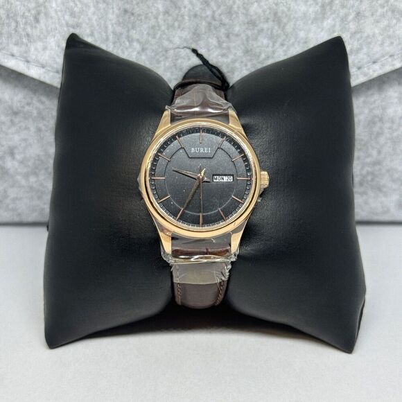 Burei S-13001L Men's Brown Leather Strap Analog Dial Quartz Wrist Watch JNA56 - Picture 2 of 13